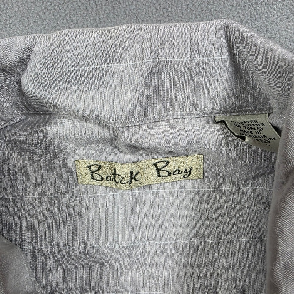 Batik Bay polo Mens Large Gray Textured Short Sleeve Button Up Lightweight - Picture 3 of 8